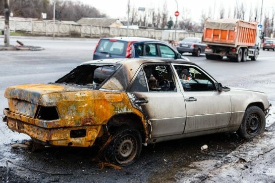 Burned Car On The Street