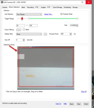 enabling motion detection zone