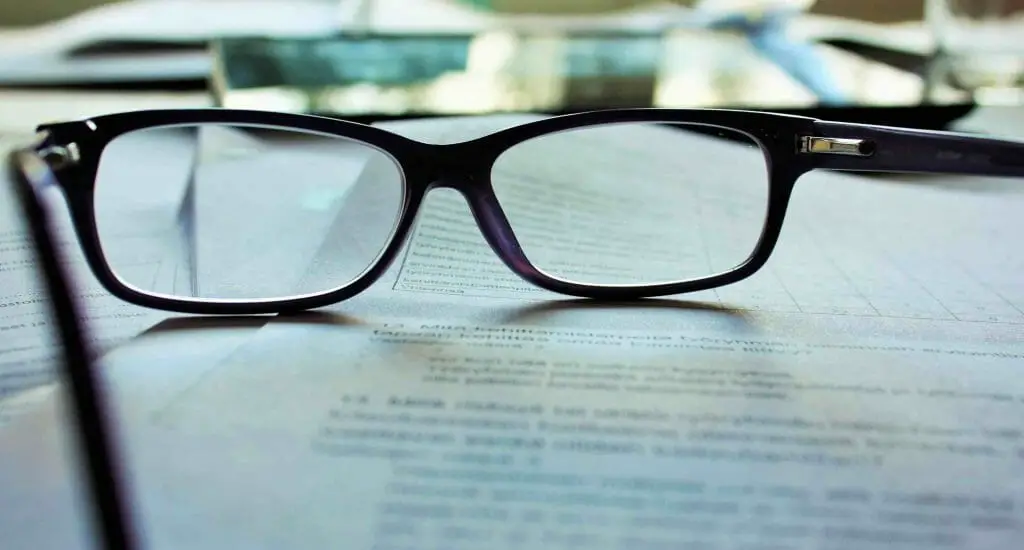 eyeglass on a paper document