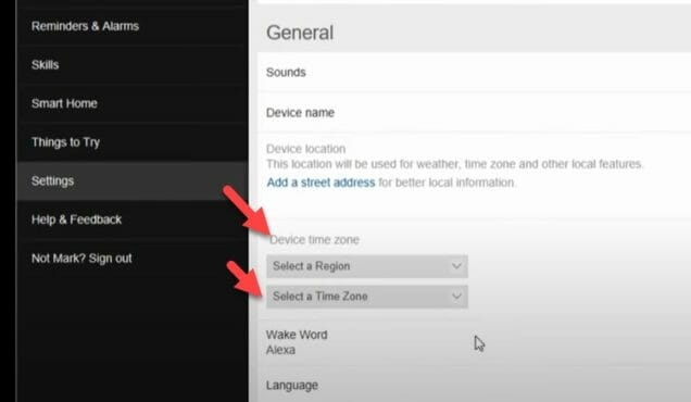 alexa setting general region