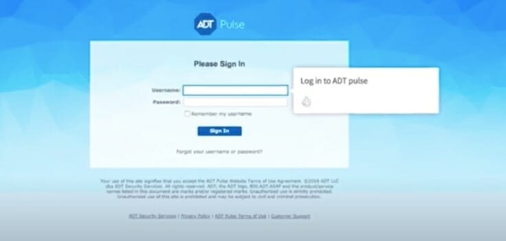 login screen to ADT Pulse