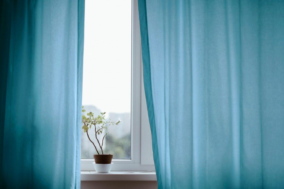 thick blue-green curtains