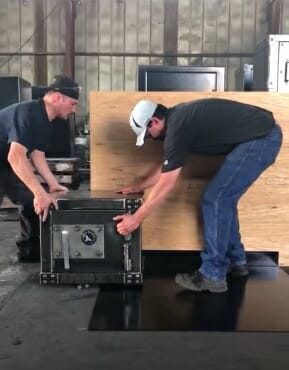 move the safe on the steel plate
