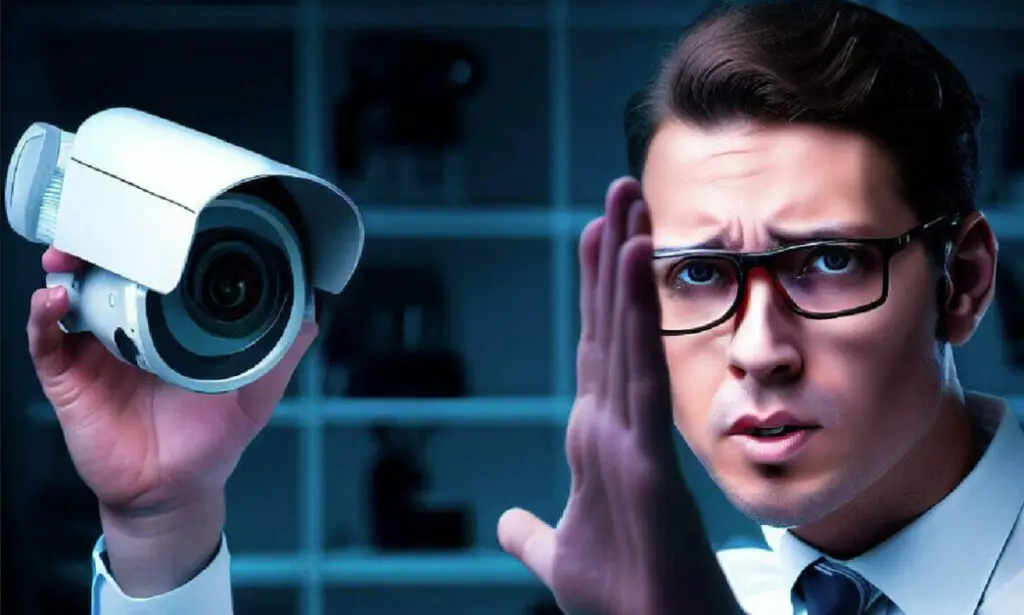 man in glasses holding a cctv