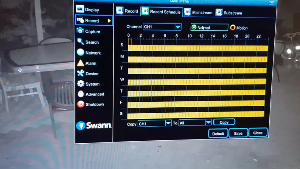 Swann security camera setting