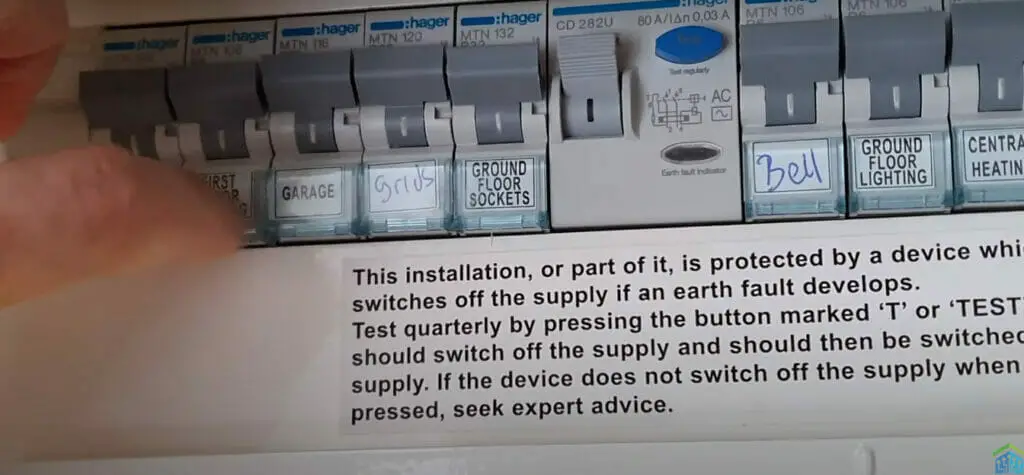 a main panel switch with labeled circuit breakers