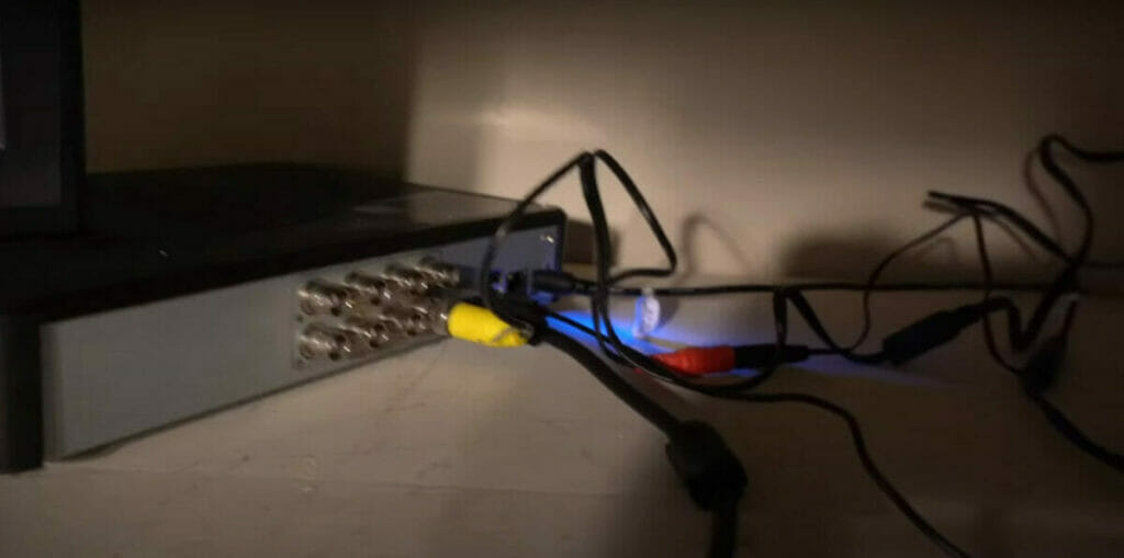 A DVR connected with wired security cameras