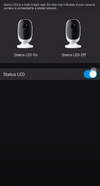 A screenshot of a security camera app on the phone that enables user to on the LED lights